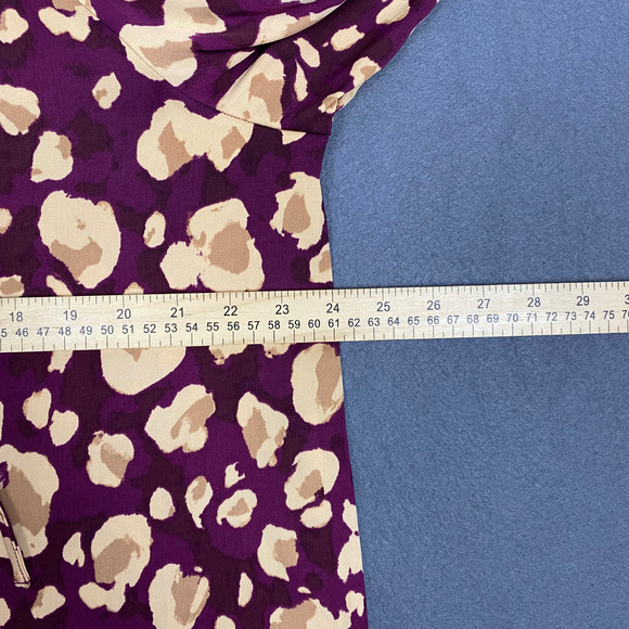 Nine West Top Women's XL Purple Beige Abstract Boat Neck Balloon Sleeve Blouse - Picture 13 of 16